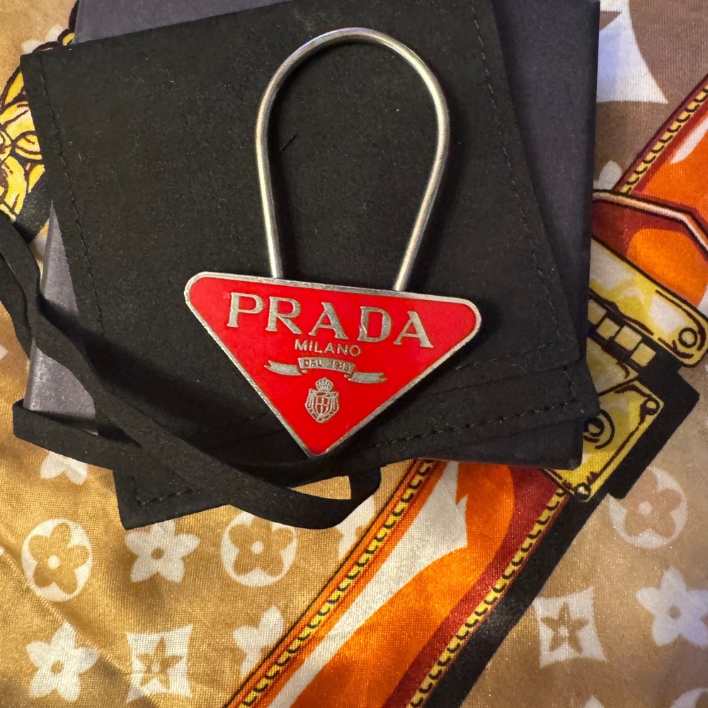 Prada Red Logo Triangle Keychain - Picture 5 of 5